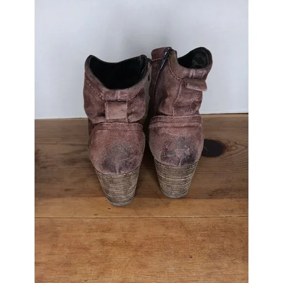 Taos Western Suede Leather Ankle Boot Womens 40 US 6 6.5 Brown Heeled Side Zip - Picture 4 of 8